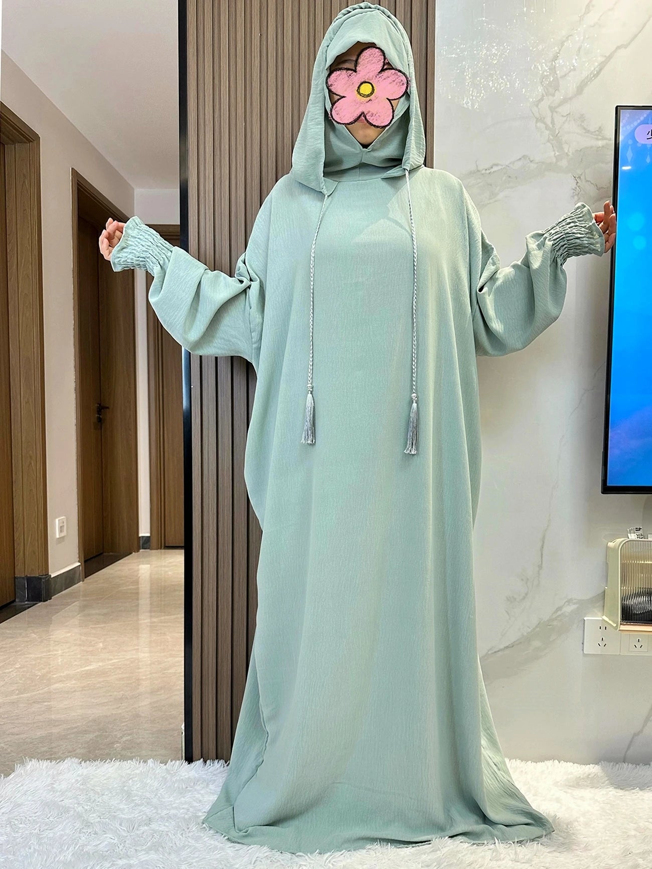 Muslim Abaya Long Sleeve 2 Hat Khimar Women Eid Hooded Long Maxi Dress Turkey Kaftan Arab Robe Islamic Hijab Dubai Clothing