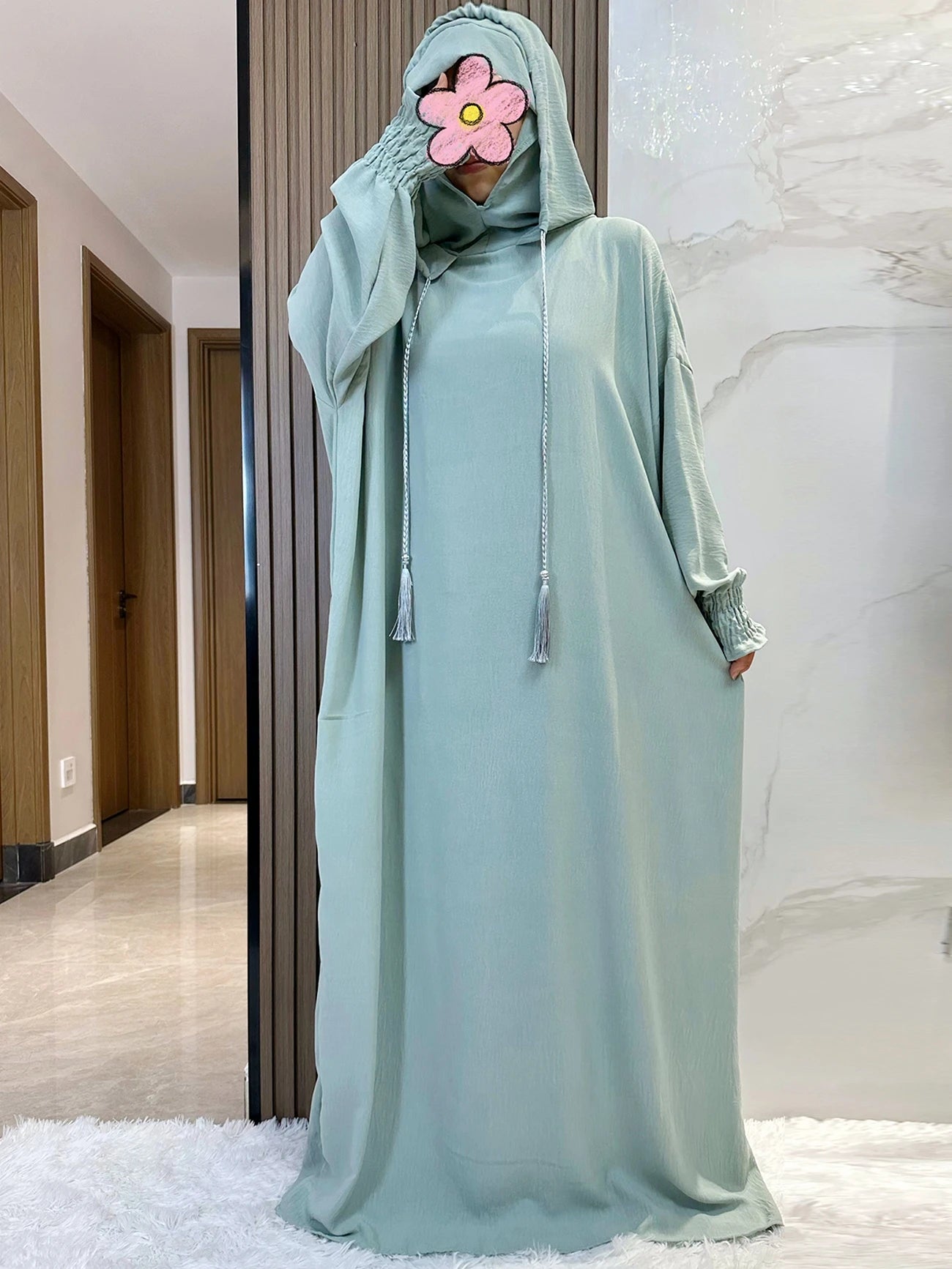 Muslim Abaya Long Sleeve 2 Hat Khimar Women Eid Hooded Long Maxi Dress Turkey Kaftan Arab Robe Islamic Hijab Dubai Clothing