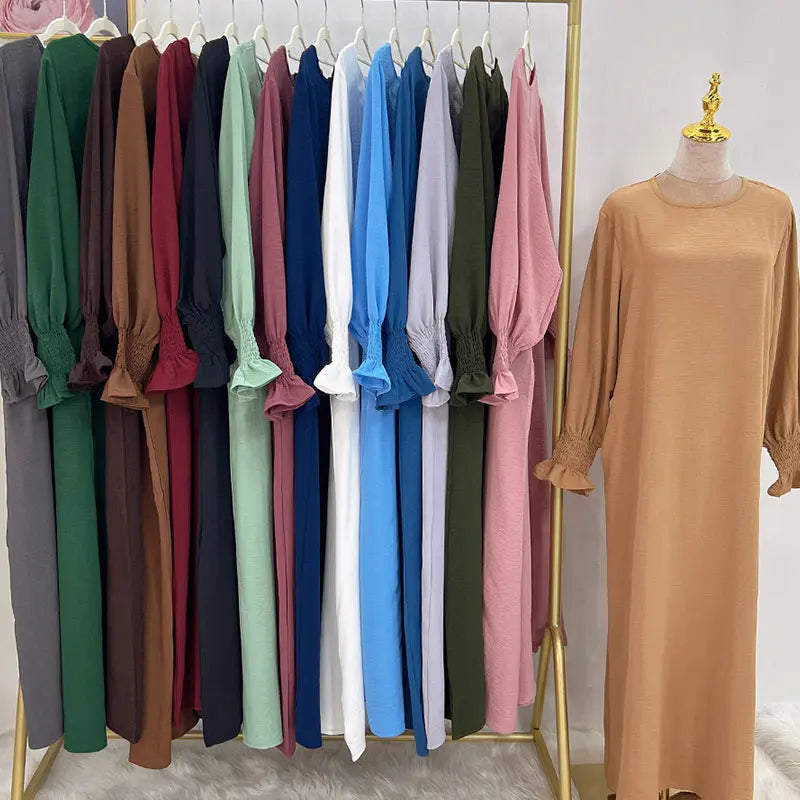 Plain Abaya Floral Cuff Islamic Clothing Ramadan Muslim Women Long Dress Hijab Robe Inner Dresses Dubai Turkey Modest Kaftan Eid