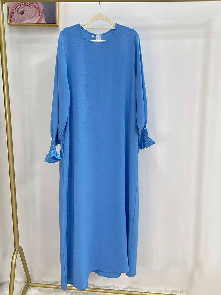 Plain Abaya Floral Cuff Islamic Clothing Ramadan Muslim Women Long Dress Hijab Robe Inner Dresses Dubai Turkey Modest Kaftan Eid