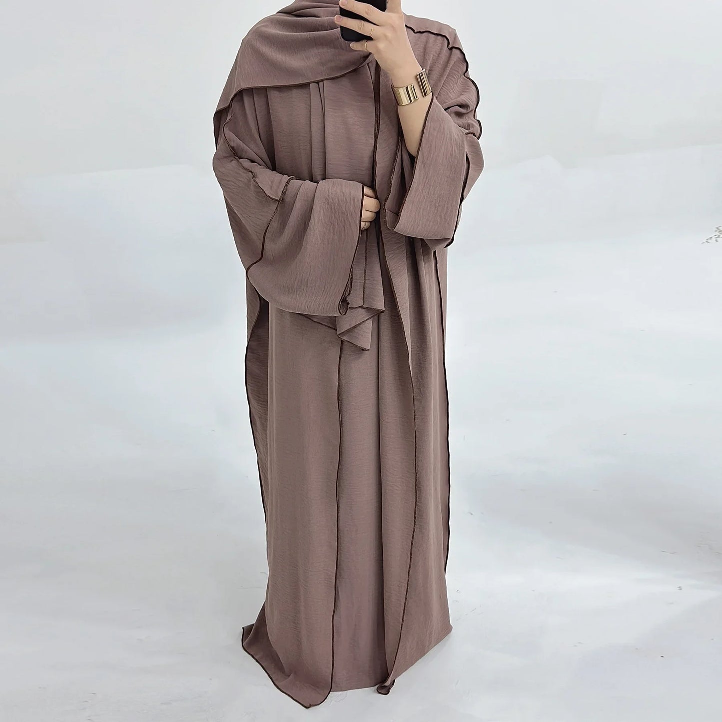 3PCS Modest Muslim Women Abaya Kimono Cardigan Hijab Scarf Maxi Dress Eid Ramadan Islamic Clothing Outfits Dubai Kaftan Djellaba