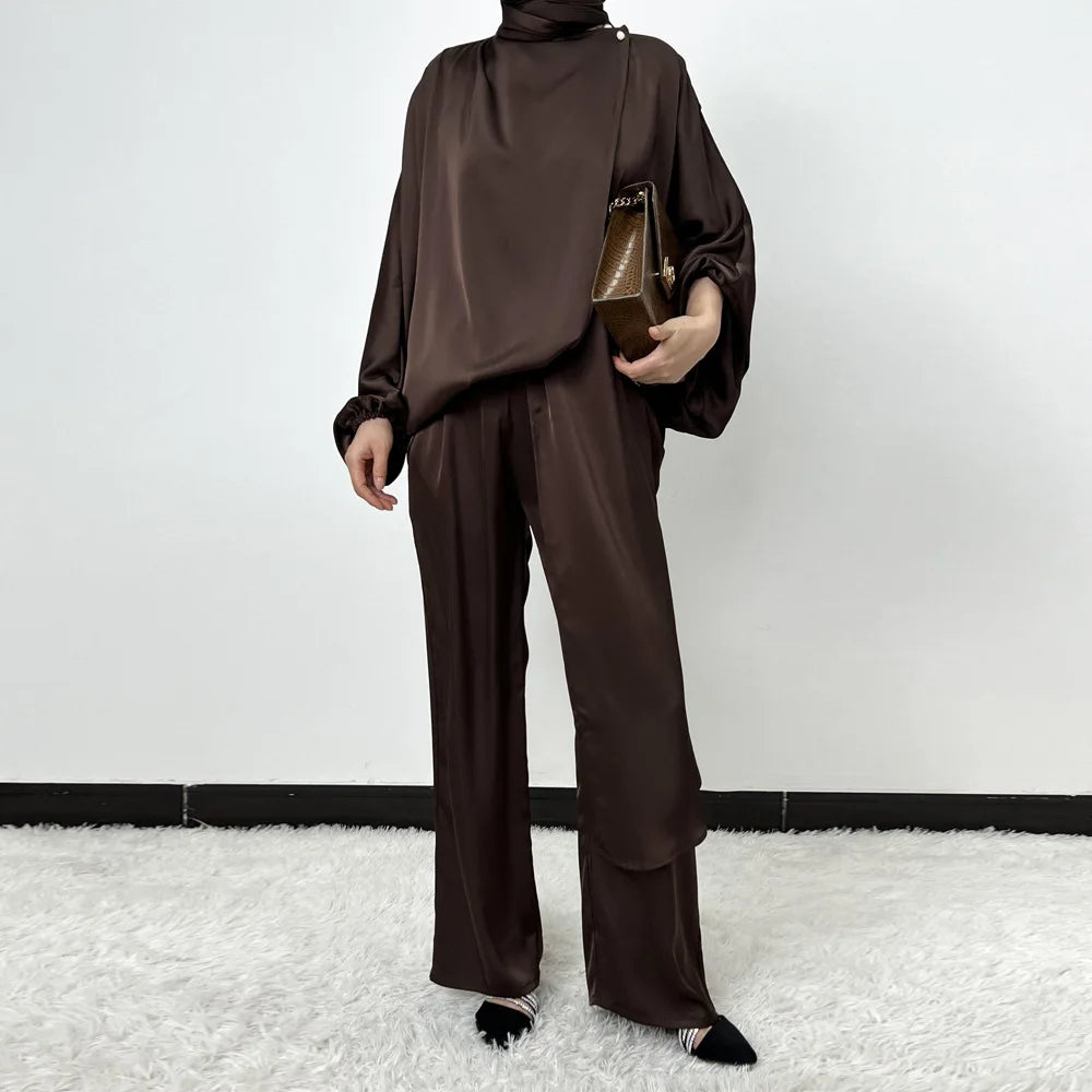 2pcs Muslim Women Irregular Tops Pants Set Dubai Abaya Dress Kaftan Tracksuit Islam Clothing Outfits Femme Musulmane Ensembles