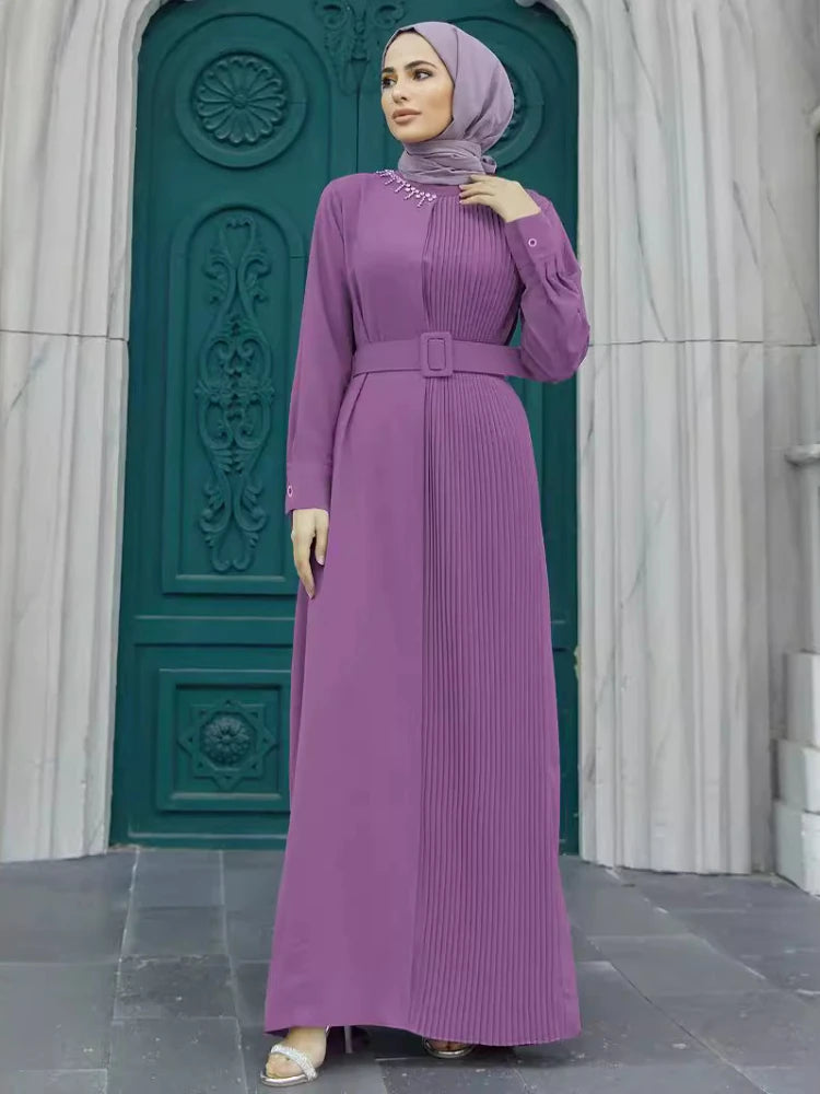 Eid Party Dress Abaya for Women Ramadan Lace-up Caftan Muslim Vestidos Largo Kaftan Islam Dubai Arab Long Dresses Robe 2024