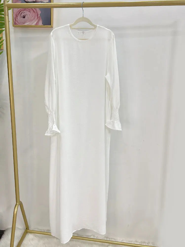 Plain Abaya Floral Cuff Islamic Clothing Ramadan Muslim Women Long Dress Hijab Robe Inner Dresses Dubai Turkey Modest Kaftan Eid