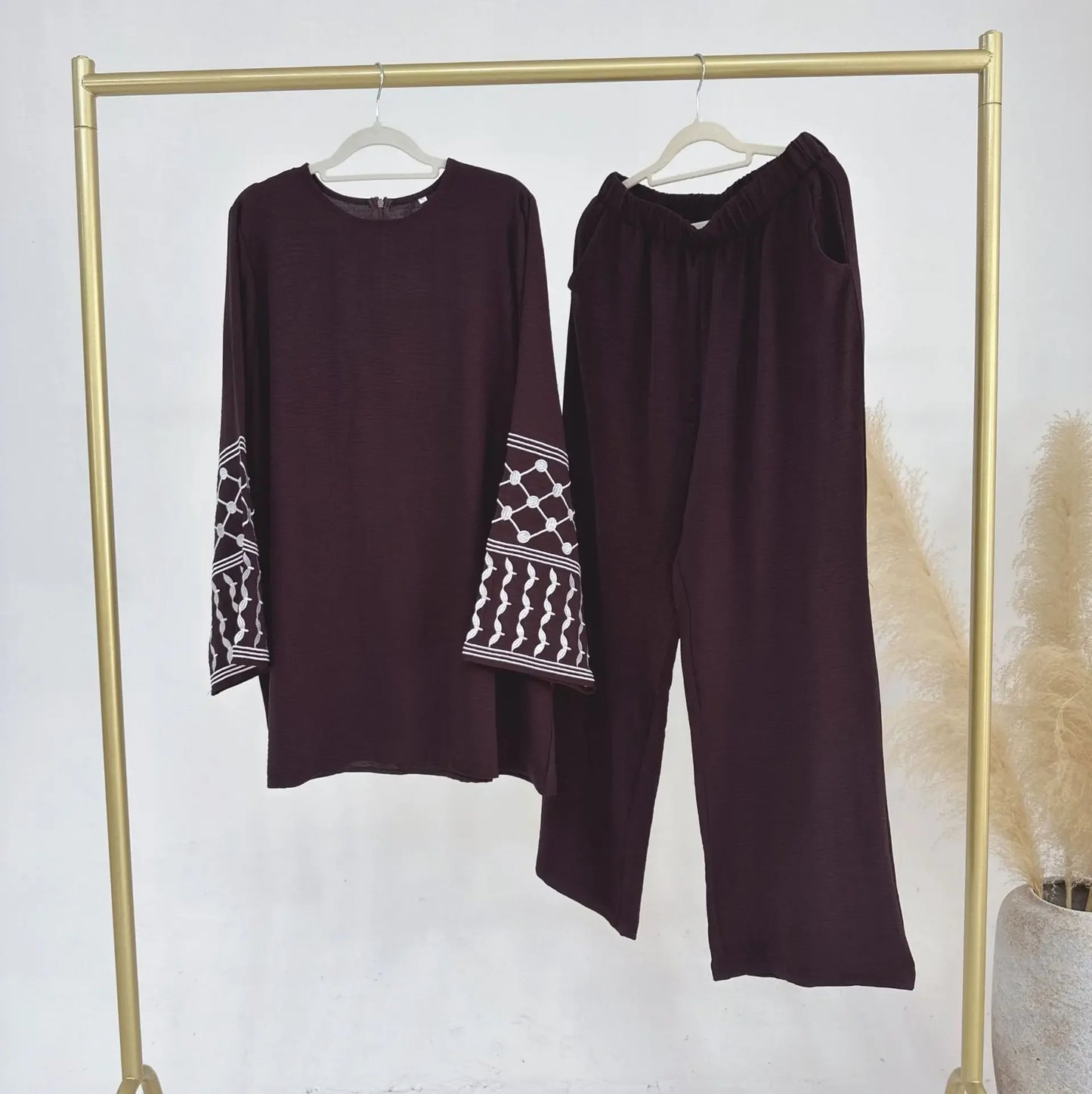 2Piece Abaya Sets Turkey Clothing Dubai Islamic Casual Wear Tracksuit Arabic Fashion Outfits Muslim Women Embroidery Tops Pants