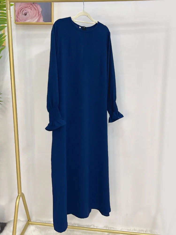 Plain Abaya Floral Cuff Islamic Clothing Ramadan Muslim Women Long Dress Hijab Robe Inner Dresses Dubai Turkey Modest Kaftan Eid