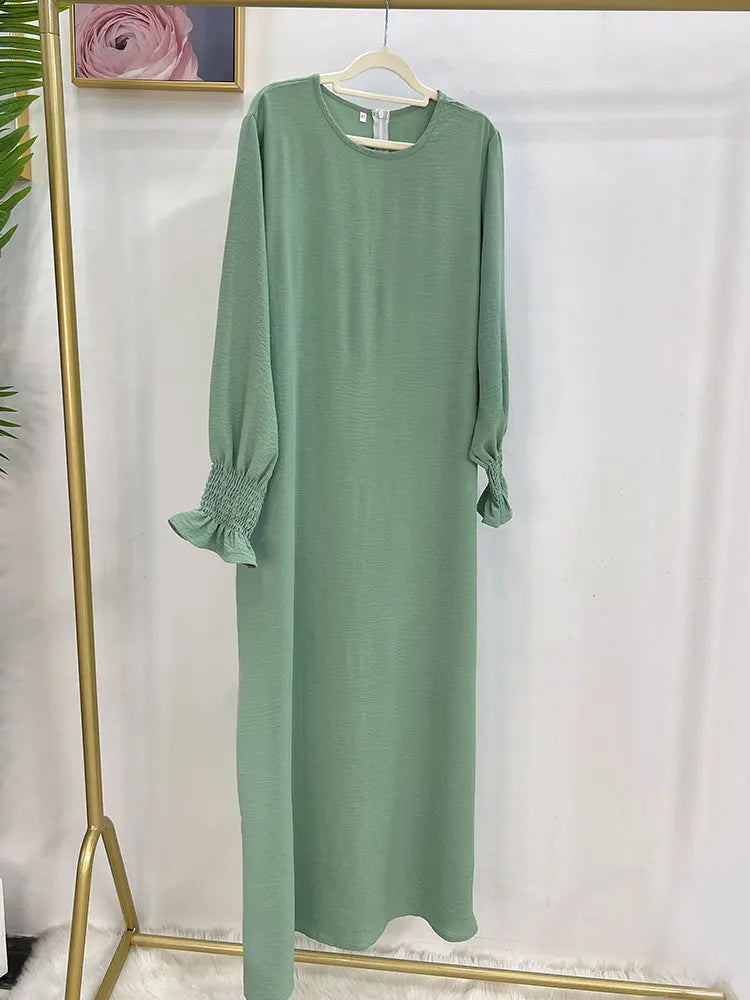 Plain Abaya Floral Cuff Islamic Clothing Ramadan Muslim Women Long Dress Hijab Robe Inner Dresses Dubai Turkey Modest Kaftan Eid