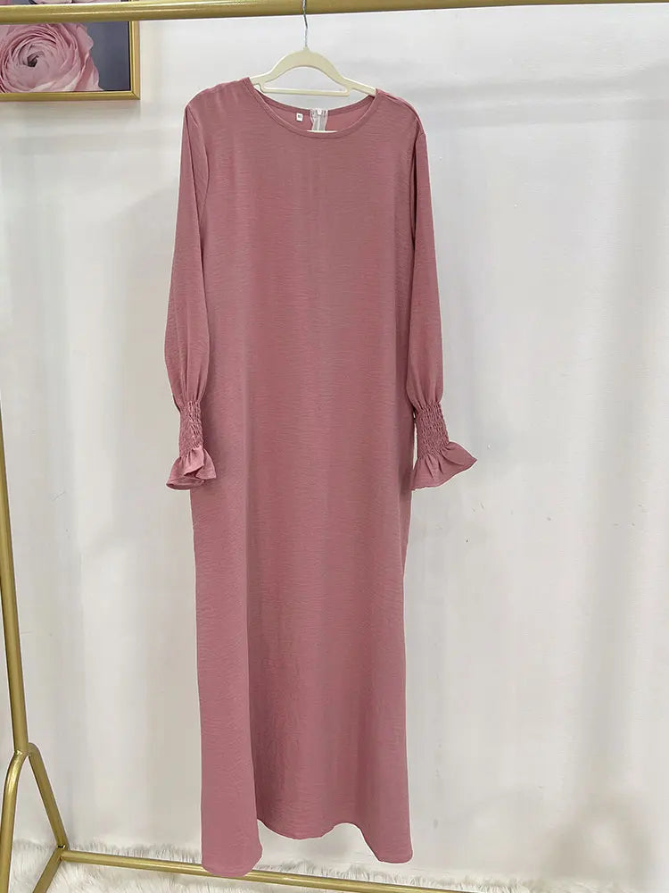 Plain Abaya Floral Cuff Islamic Clothing Ramadan Muslim Women Long Dress Hijab Robe Inner Dresses Dubai Turkey Modest Kaftan Eid