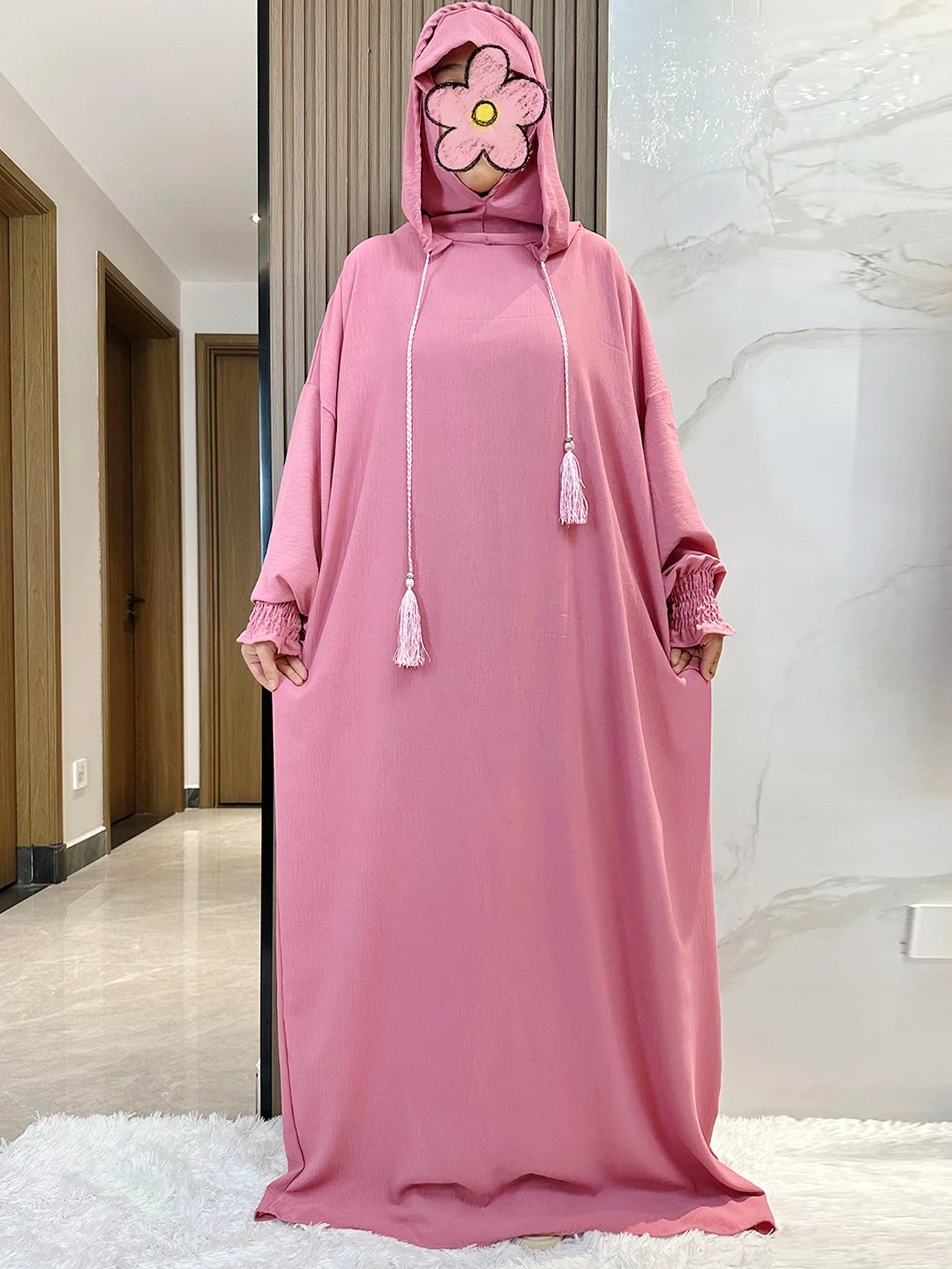 Muslim Abaya Long Sleeve 2 Hat Khimar Women Eid Hooded Long Maxi Dress Turkey Kaftan Arab Robe Islamic Hijab Dubai Clothing