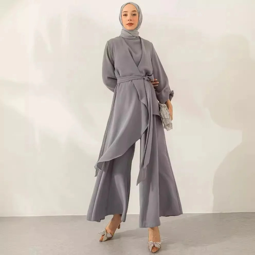 Spring New Women's Clothing Suit Muslim Solid Color Fashion Strap Wide-leg Pants Cover