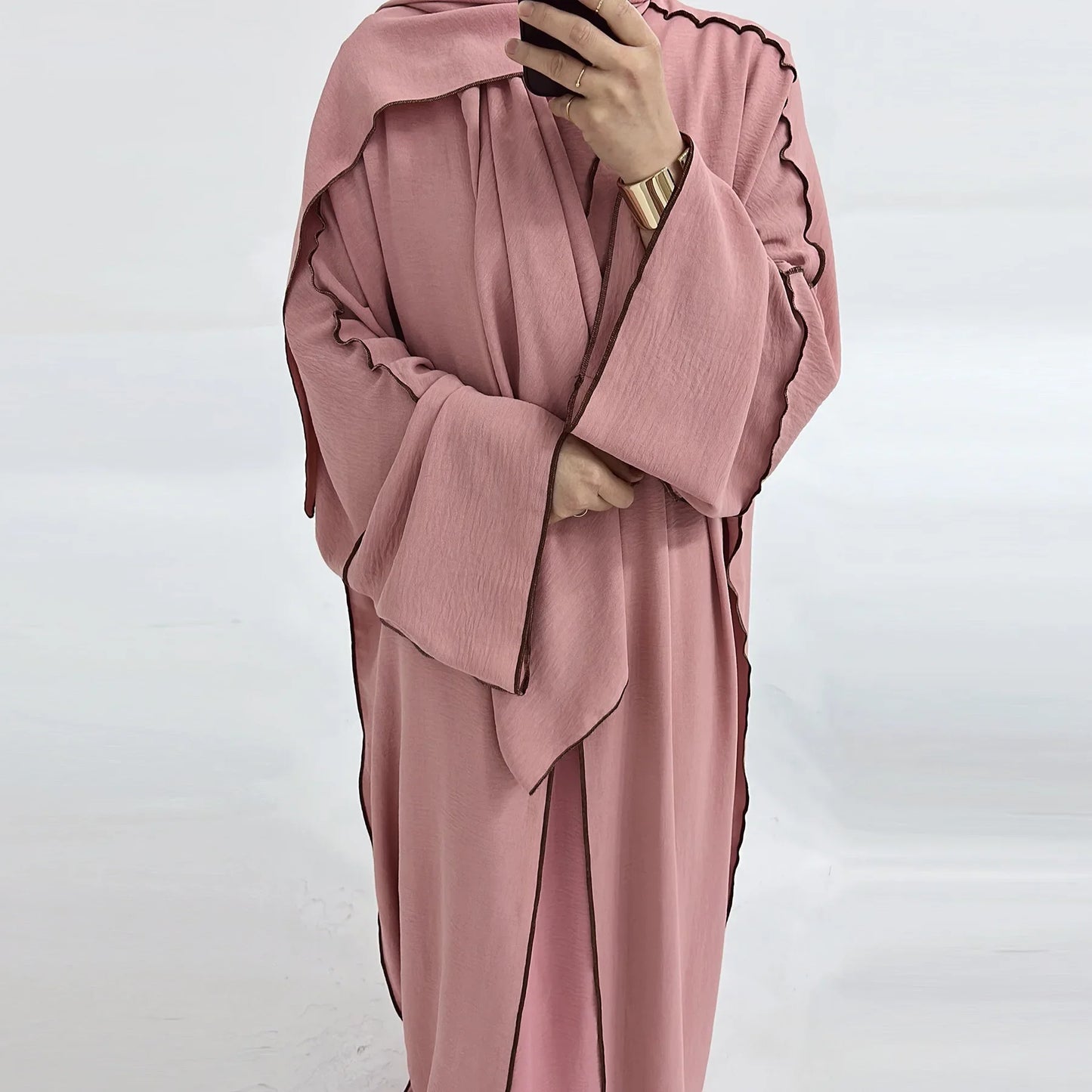 3PCS Modest Muslim Women Abaya Kimono Cardigan Hijab Scarf Maxi Dress Eid Ramadan Islamic Clothing Outfits Dubai Kaftan Djellaba