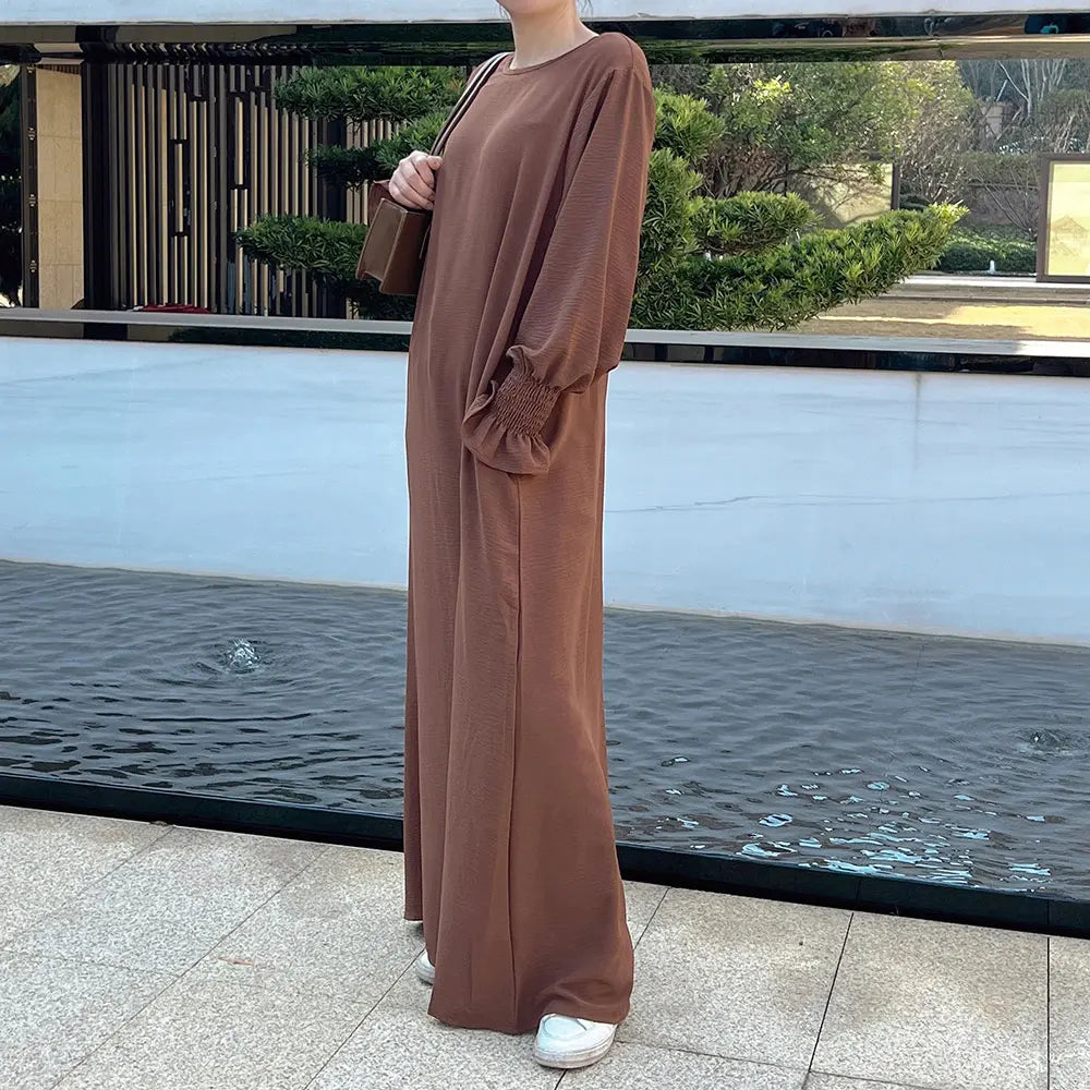 Plain Abaya Floral Cuff Islamic Clothing Ramadan Muslim Women Long Dress Hijab Robe Inner Dresses Dubai Turkey Modest Kaftan Eid