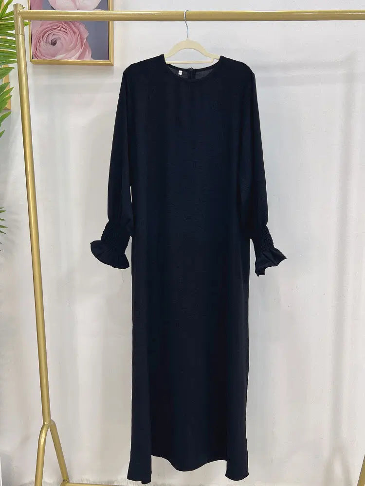Plain Abaya Floral Cuff Islamic Clothing Ramadan Muslim Women Long Dress Hijab Robe Inner Dresses Dubai Turkey Modest Kaftan Eid