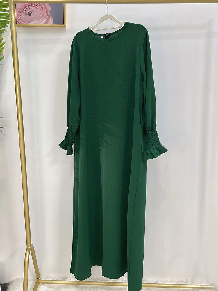 Plain Abaya Floral Cuff Islamic Clothing Ramadan Muslim Women Long Dress Hijab Robe Inner Dresses Dubai Turkey Modest Kaftan Eid