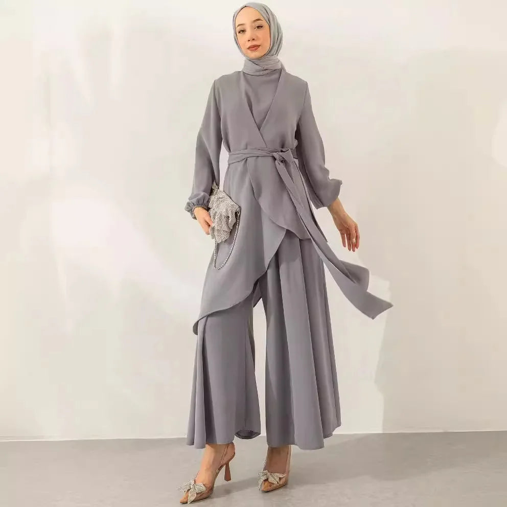 Spring New Women's Clothing Suit Muslim Solid Color Fashion Strap Wide-leg Pants Cover