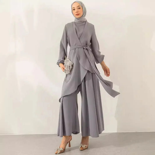 Spring New Women's Clothing Suit Muslim Solid Color Fashion Strap Wide-leg Pants Cover