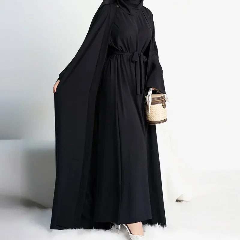 2 Piece Abaya Long Dress for Women Ramadan Jazz Crepe Islamic Clothing Hijab Robe Dubai Turkish Party Kaftan Outfit Muslim Set