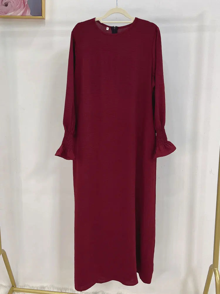 Plain Abaya Floral Cuff Islamic Clothing Ramadan Muslim Women Long Dress Hijab Robe Inner Dresses Dubai Turkey Modest Kaftan Eid