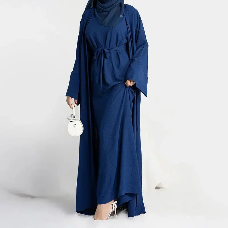 2 Piece Abaya Long Dress for Women Ramadan Jazz Crepe Islamic Clothing Hijab Robe Dubai Turkish Party Kaftan Outfit Muslim Set