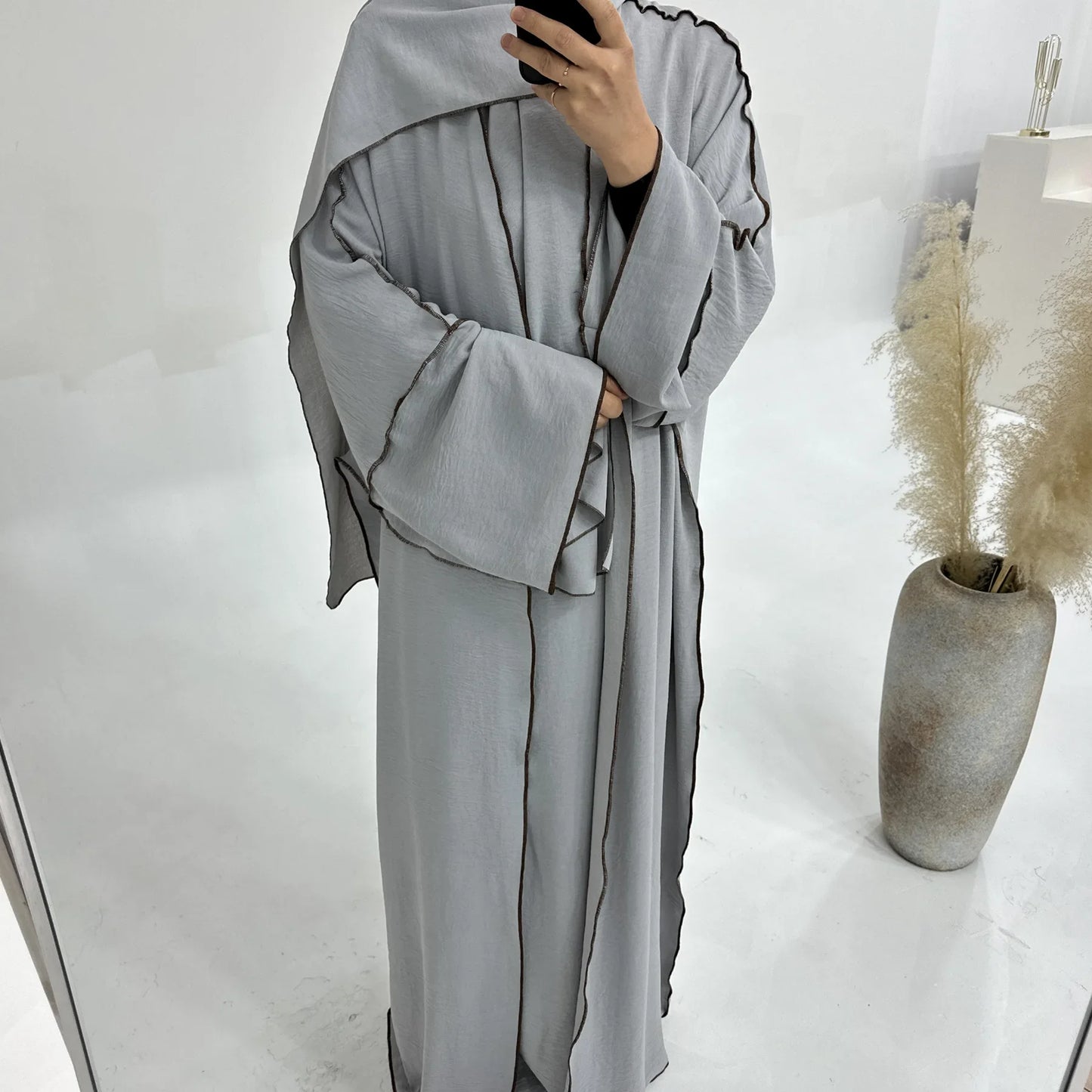 3PCS Modest Muslim Women Abaya Kimono Cardigan Hijab Scarf Maxi Dress Eid Ramadan Islamic Clothing Outfits Dubai Kaftan Djellaba