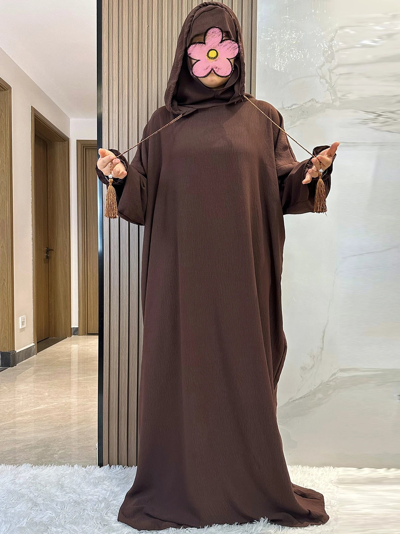 Muslim Abaya Long Sleeve 2 Hat Khimar Women Eid Hooded Long Maxi Dress Turkey Kaftan Arab Robe Islamic Hijab Dubai Clothing