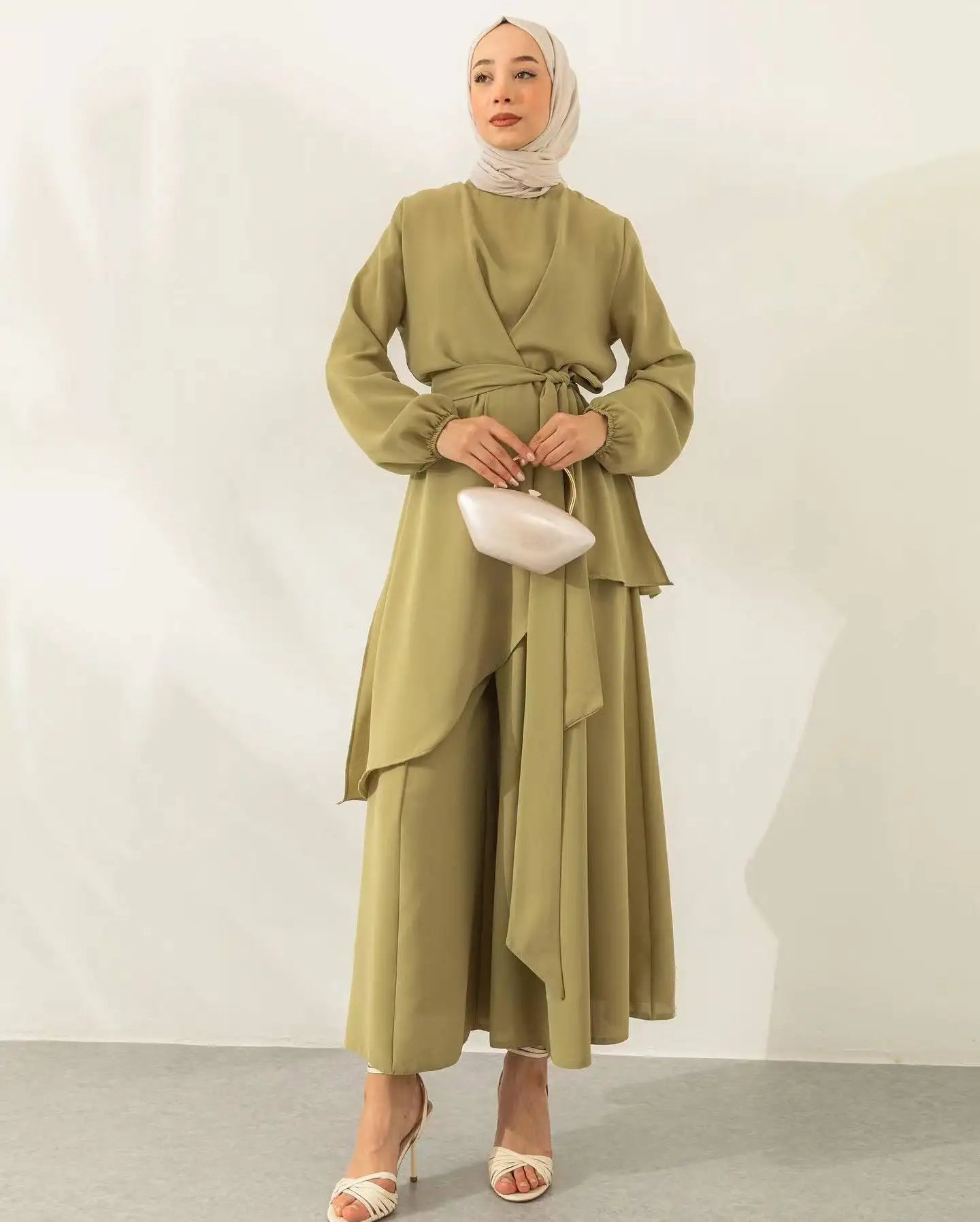 Spring New Women's Clothing Suit Muslim Solid Color Fashion Strap Wide-leg Pants Cover