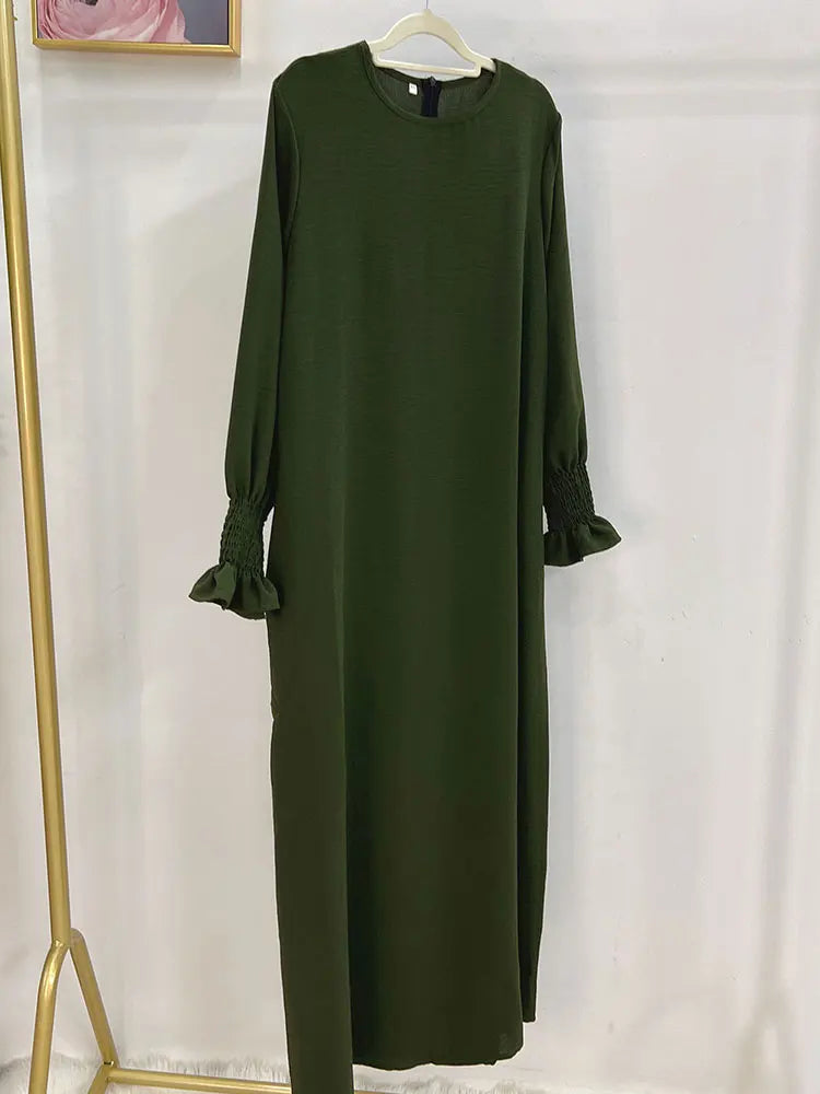 Plain Abaya Floral Cuff Islamic Clothing Ramadan Muslim Women Long Dress Hijab Robe Inner Dresses Dubai Turkey Modest Kaftan Eid
