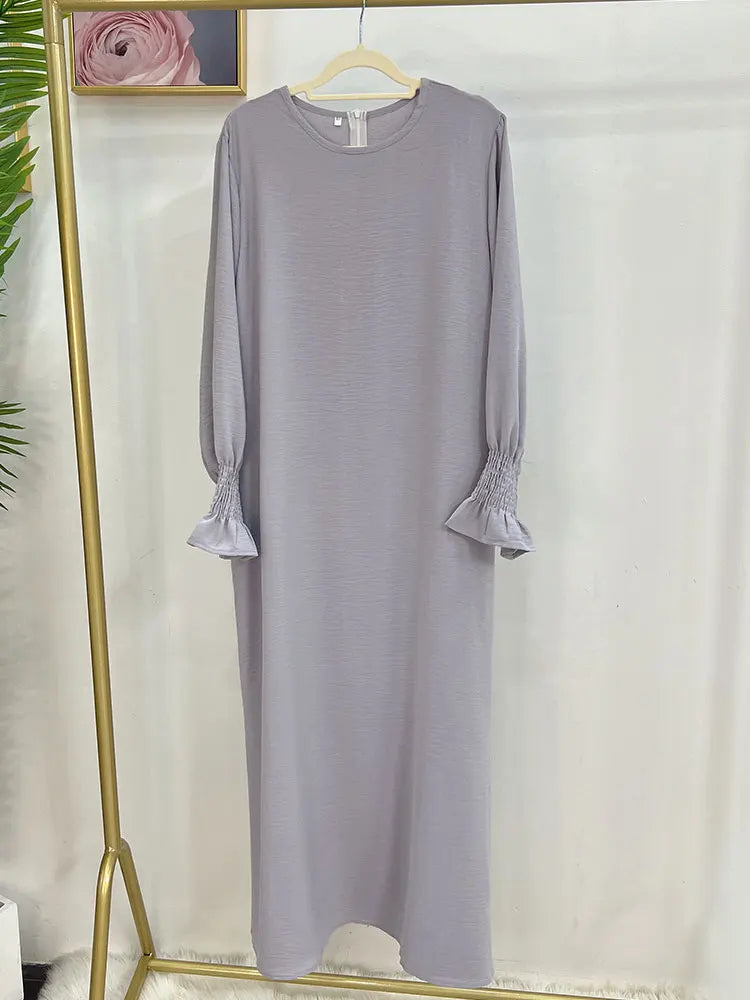 Plain Abaya Floral Cuff Islamic Clothing Ramadan Muslim Women Long Dress Hijab Robe Inner Dresses Dubai Turkey Modest Kaftan Eid