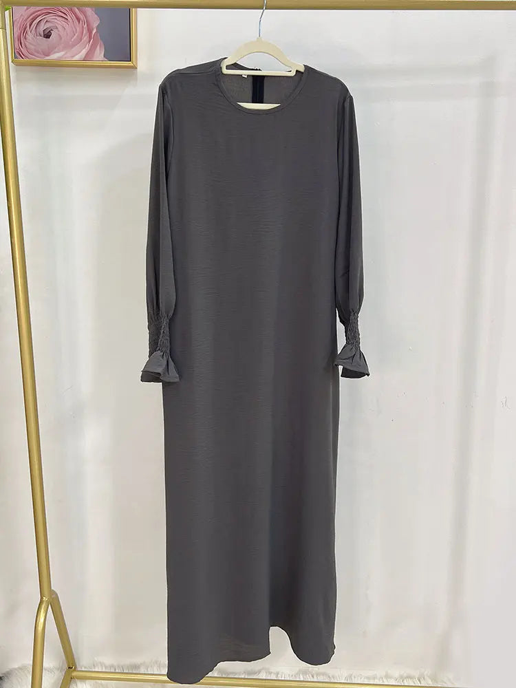 Plain Abaya Floral Cuff Islamic Clothing Ramadan Muslim Women Long Dress Hijab Robe Inner Dresses Dubai Turkey Modest Kaftan Eid