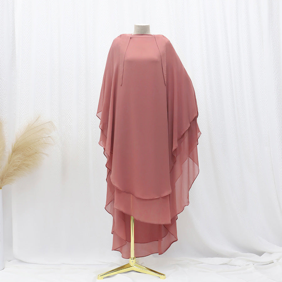 Solid Color Front And Rear Double-layer Chiffon Large Swing Headscarf