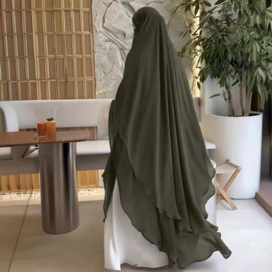 Solid Color Front And Rear Double-layer Chiffon Large Swing Headscarf