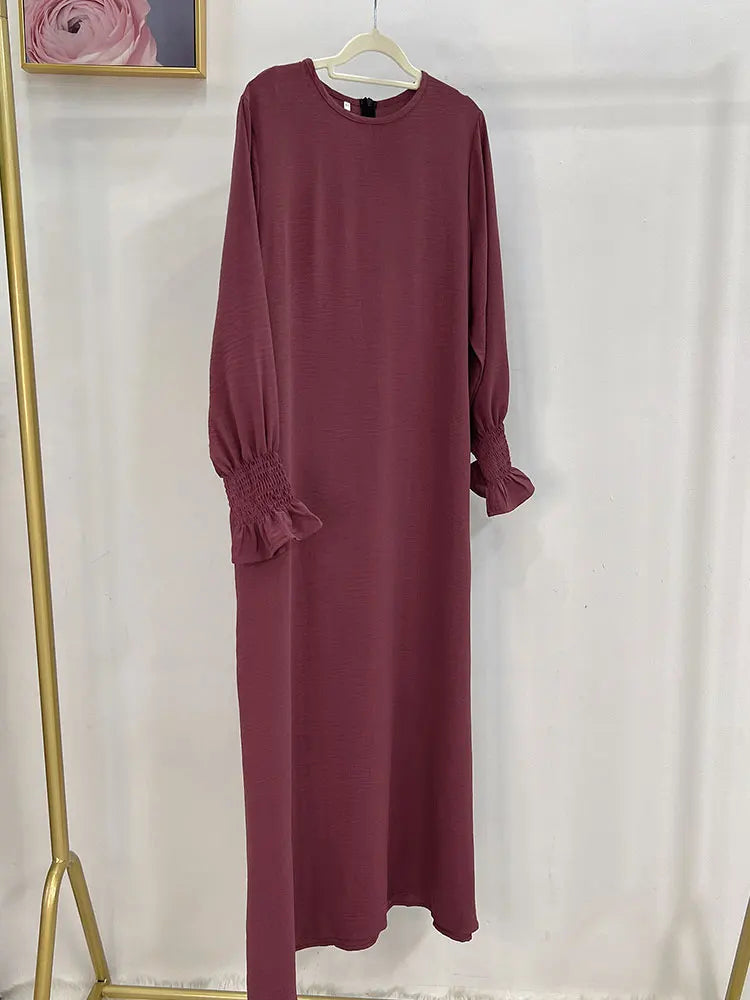 Plain Abaya Floral Cuff Islamic Clothing Ramadan Muslim Women Long Dress Hijab Robe Inner Dresses Dubai Turkey Modest Kaftan Eid