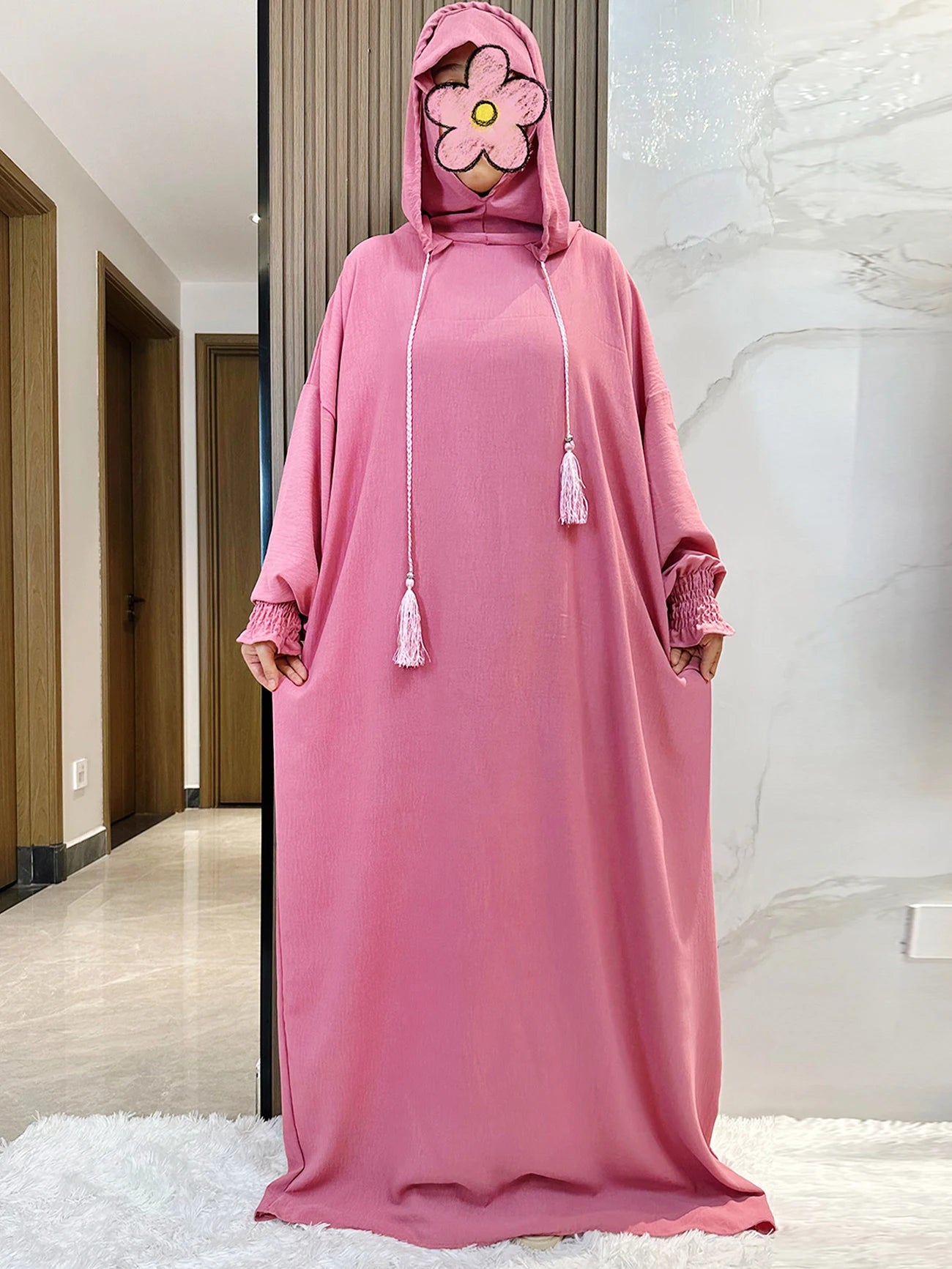 Muslim Abaya Long Sleeve 2 Hat Khimar Women Eid Hooded Long Maxi Dress Turkey Kaftan Arab Robe Islamic Hijab Dubai Clothing