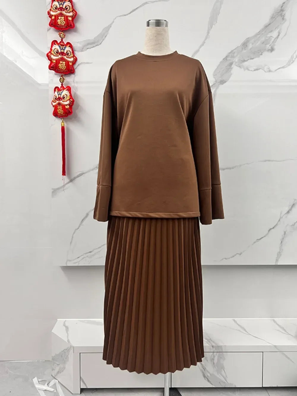 Eid Muslim Two Piece Set Women Top Long Skirt Suit Ramadan Morocco Dubai Islam Casual Ensemble Femme Arabic Skirts Outfits 2024