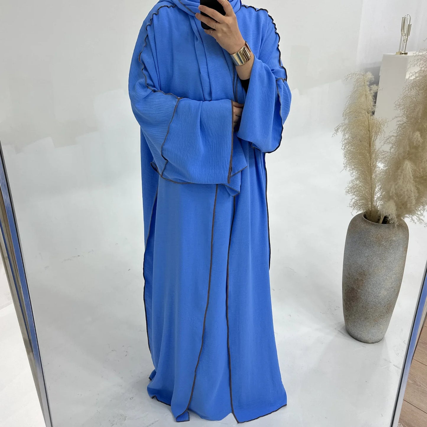 3PCS Modest Muslim Women Abaya Kimono Cardigan Hijab Scarf Maxi Dress Eid Ramadan Islamic Clothing Outfits Dubai Kaftan Djellaba