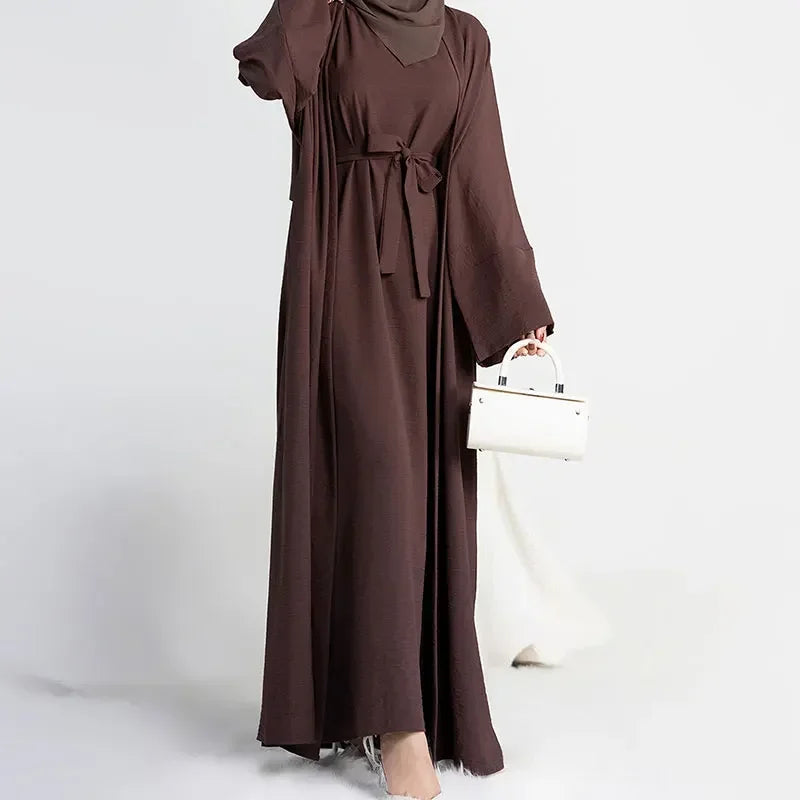 2 Piece Abaya Long Dress for Women Ramadan Jazz Crepe Islamic Clothing Hijab Robe Dubai Turkish Party Kaftan Outfit Muslim Set