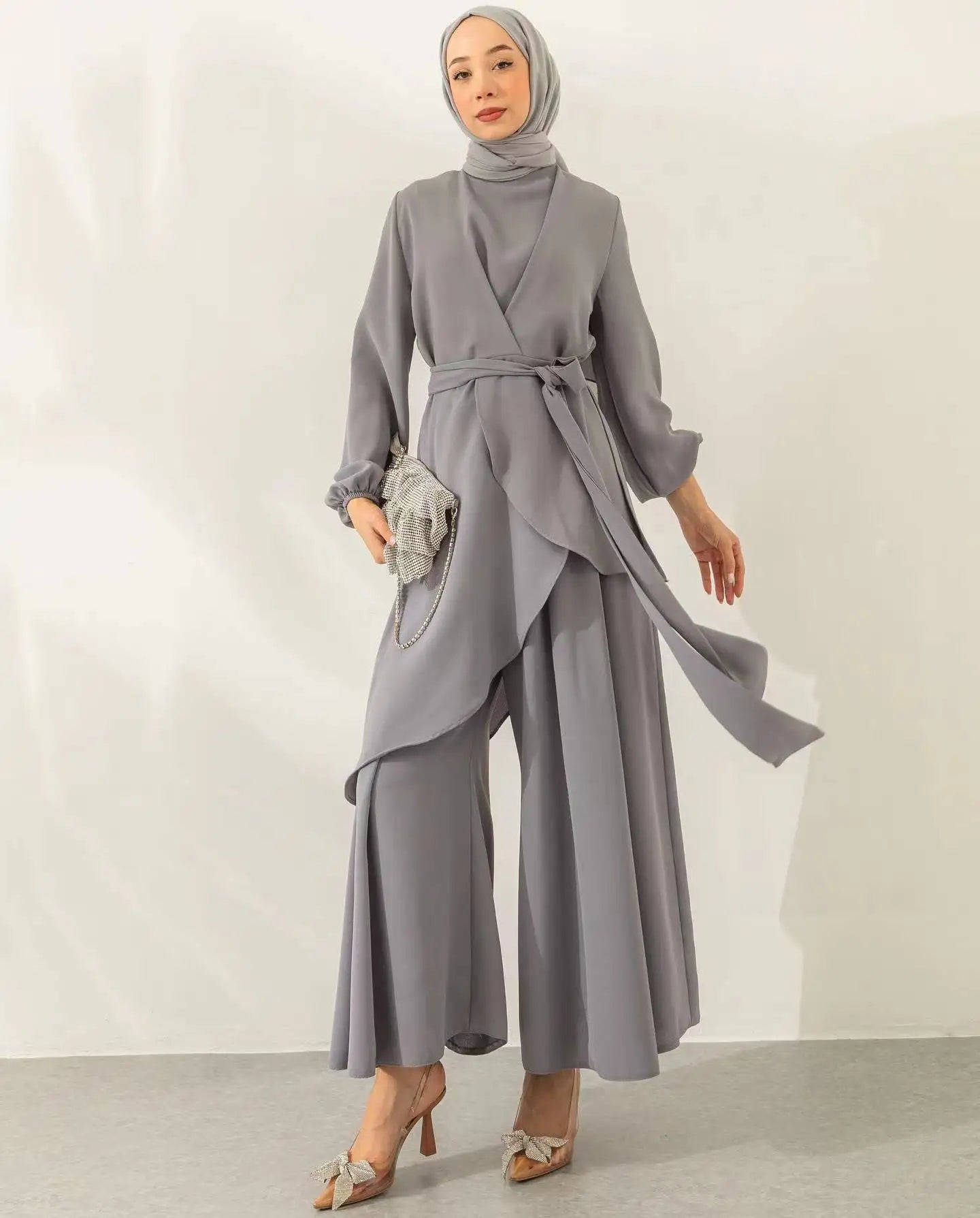 Spring New Women's Clothing Suit Muslim Solid Color Fashion Strap Wide-leg Pants Cover