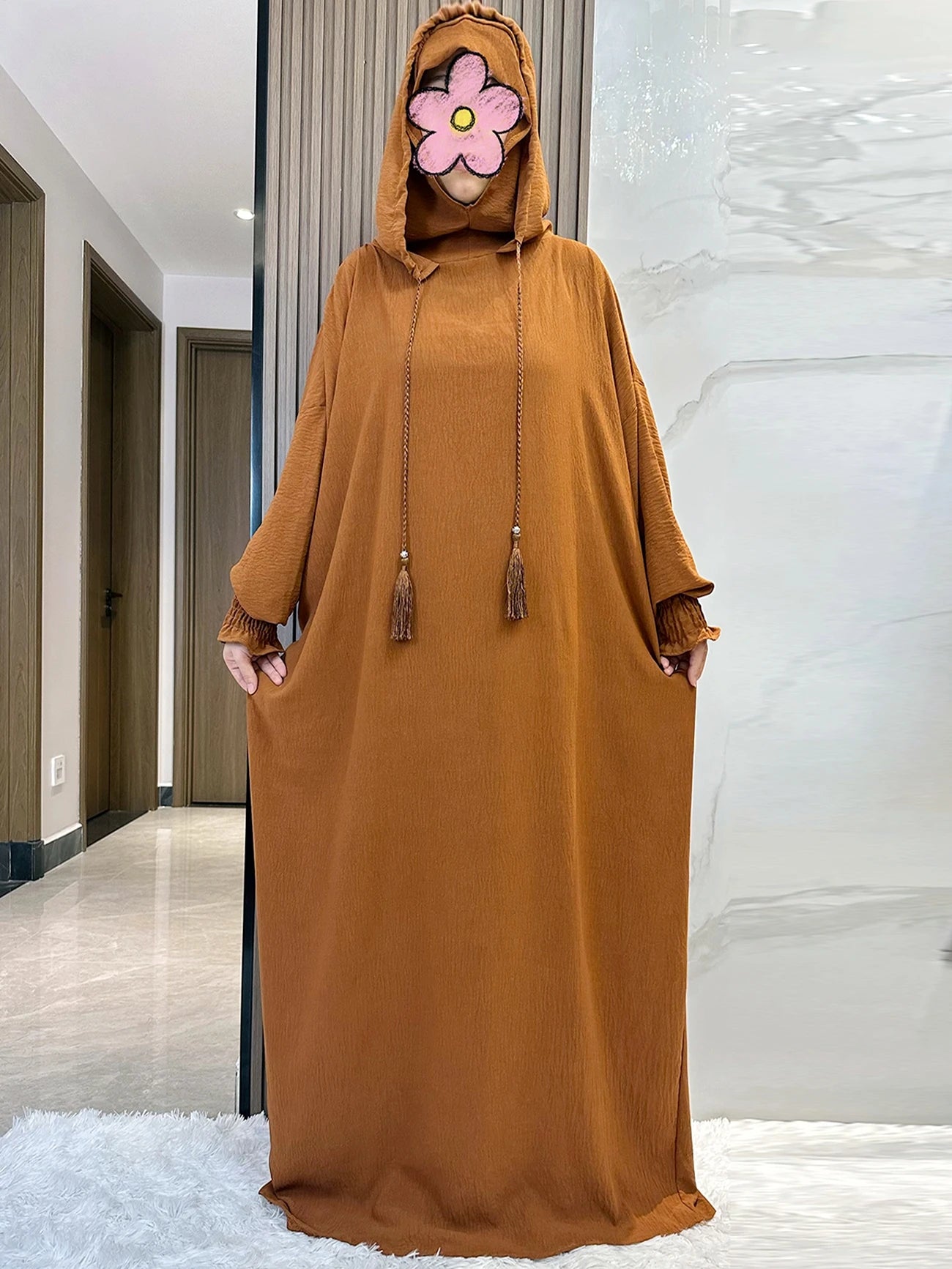 Muslim Abaya Long Sleeve 2 Hat Khimar Women Eid Hooded Long Maxi Dress Turkey Kaftan Arab Robe Islamic Hijab Dubai Clothing