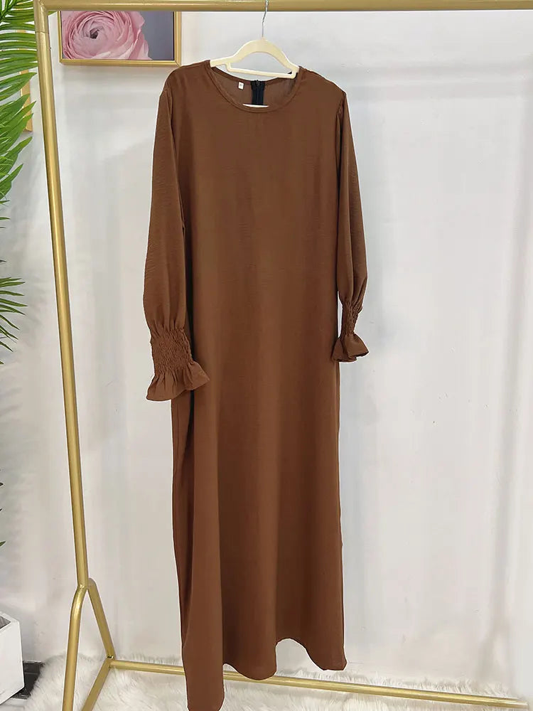Plain Abaya Floral Cuff Islamic Clothing Ramadan Muslim Women Long Dress Hijab Robe Inner Dresses Dubai Turkey Modest Kaftan Eid