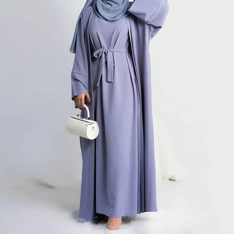 2 Piece Abaya Long Dress for Women Ramadan Jazz Crepe Islamic Clothing Hijab Robe Dubai Turkish Party Kaftan Outfit Muslim Set