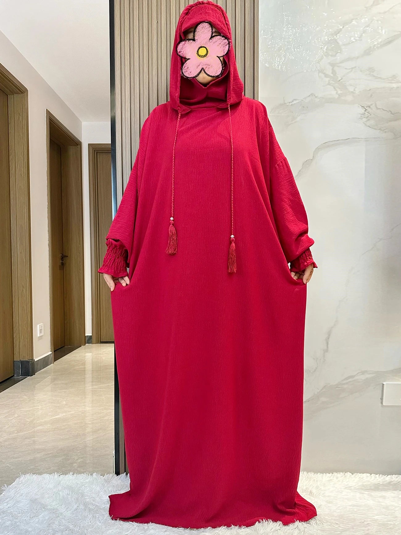 Muslim Abaya Long Sleeve 2 Hat Khimar Women Eid Hooded Long Maxi Dress Turkey Kaftan Arab Robe Islamic Hijab Dubai Clothing