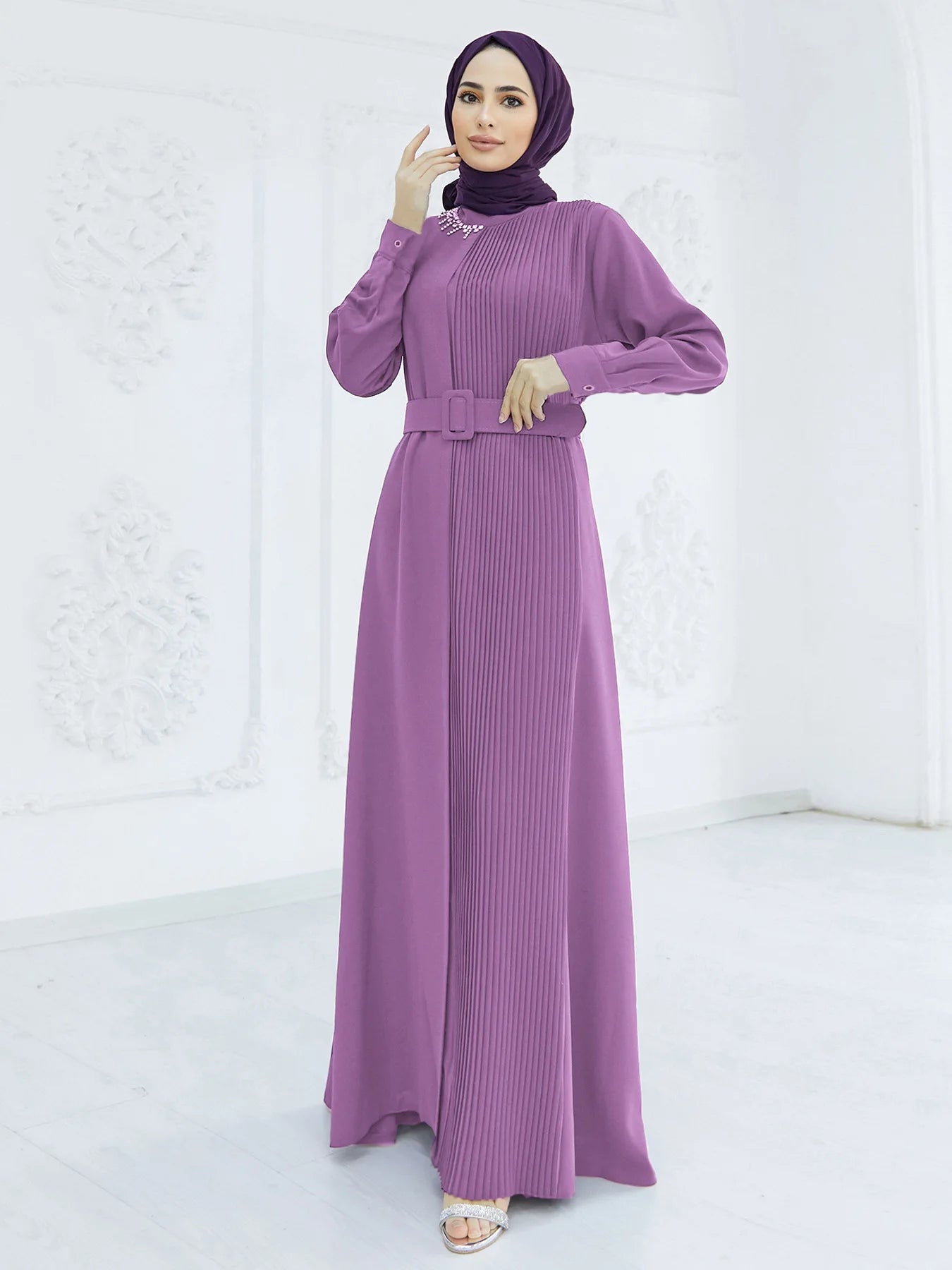 Eid Party Dress Abaya for Women Ramadan Lace-up Caftan Muslim Vestidos Largo Kaftan Islam Dubai Arab Long Dresses Robe 2024